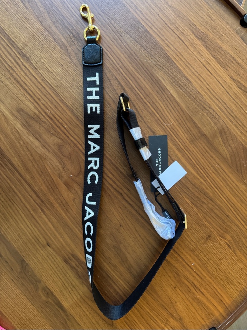 Marc Jacobs Black Strap with White Logo and Gold Hardware